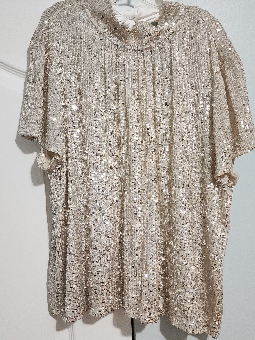 CeCe Champagne Sequin Short Sleeve Top